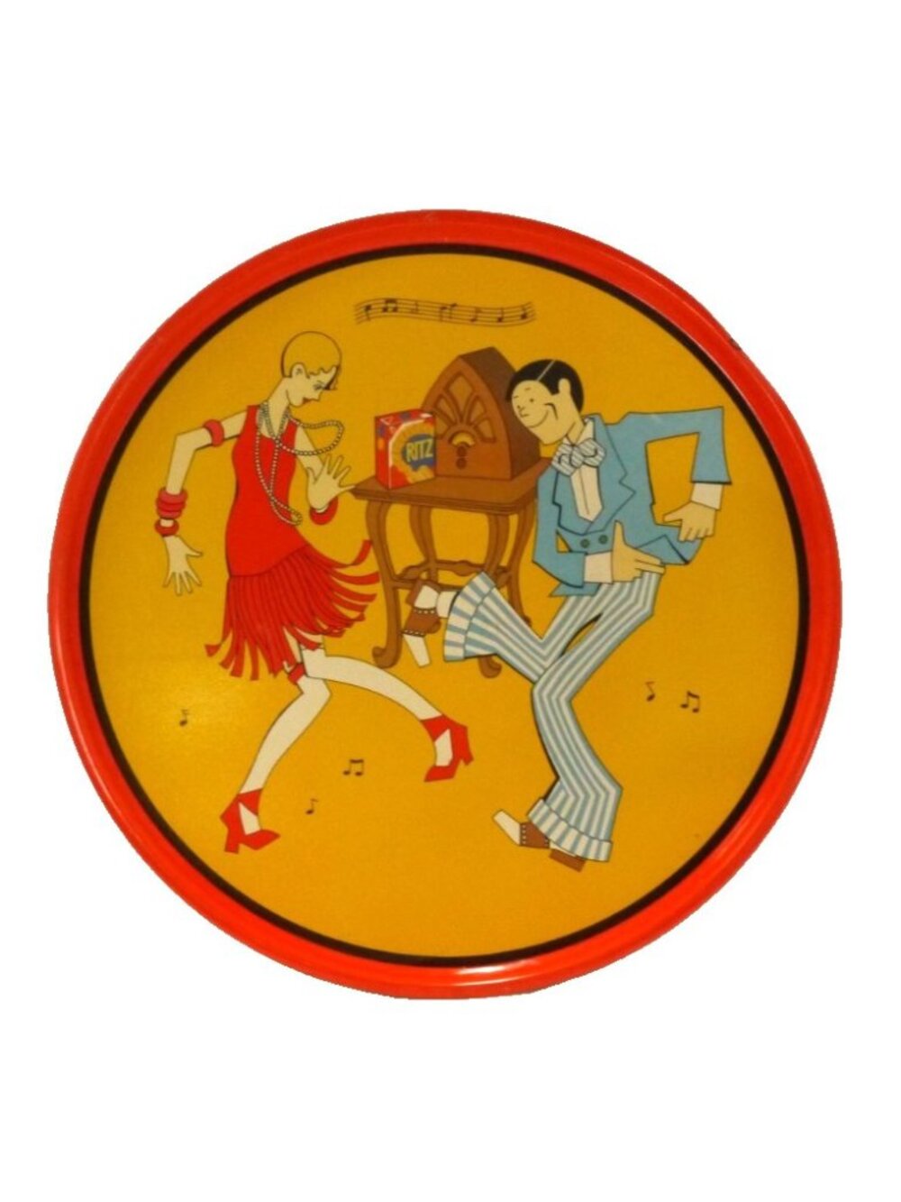 Vintage Ritz Crackers 15.5" round metal tin tray, small dent on edge